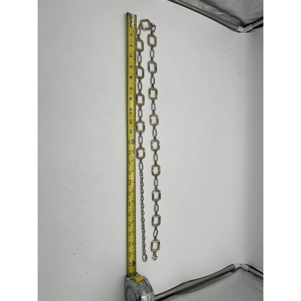 Vintage‎ Silver Gold Tone Geometric Square Link Chain Belt Adjustable 24